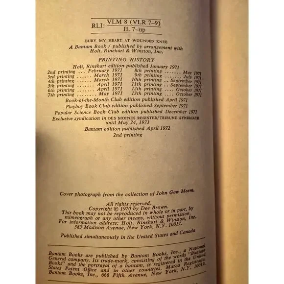 Vintage 1972 Bury My Heart at Wounded Knee Dee Brown Bantam Paperback - Picture 6 of 9